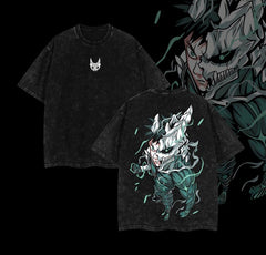 Black t-shirt with a dragon design on a dark background