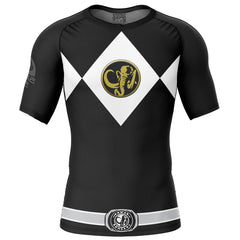 Black Ranger Mighty Morphin Power Rangers Short Sleeve Rash Guard Compression Shirt