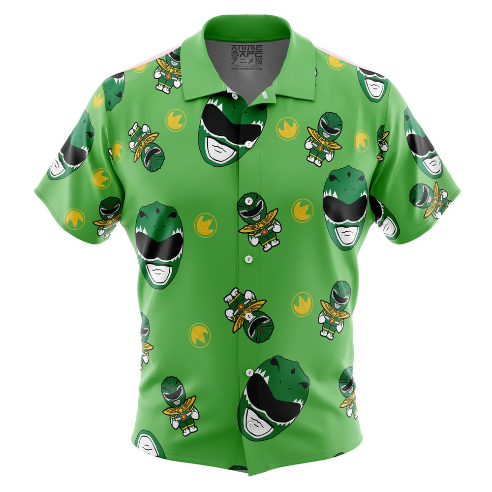Green Ranger Pattern Mighty Morphin Power Rangers Button Up Hawaiian Shirt