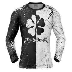 Five-Leaf Clover Black Clover Long Sleeve Rash Guard Compression Shirt