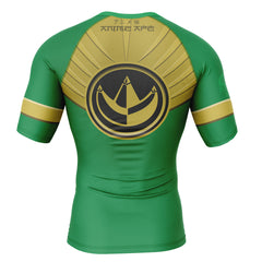 Green Ranger Gold Shield Mighty Morphin Power Rangers Short Sleeve Rash Guard Compression Shirt