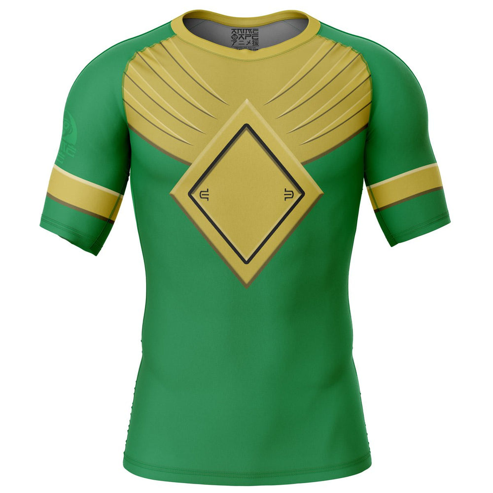 Green Ranger Gold Shield Mighty Morphin Power Rangers Short Sleeve Rash Guard Compression Shirt