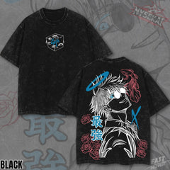 Kitsukai Limitless Sorcerer Anime Shirt, Blue Eye Manga Graphic Tee, Washed Gray Streetwear T-Shirt, Strongest Anime Fan Gift