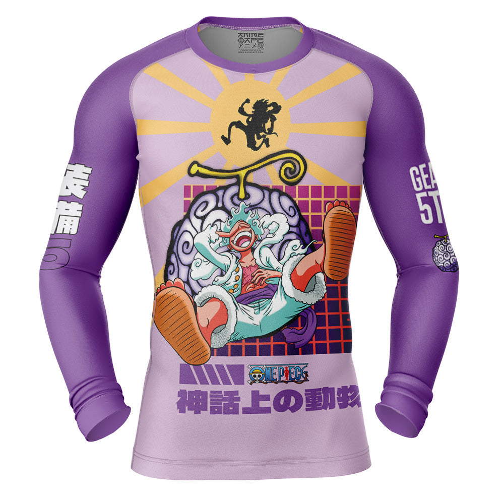 Luffy Gear 5 Sun God Nika v2 One Piece Long Sleeve Rash Guard Compression Shirt