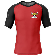 Luffy Straw Hat Pirates V2 One Piece Short Sleeve Rash Guard Compression Shirt