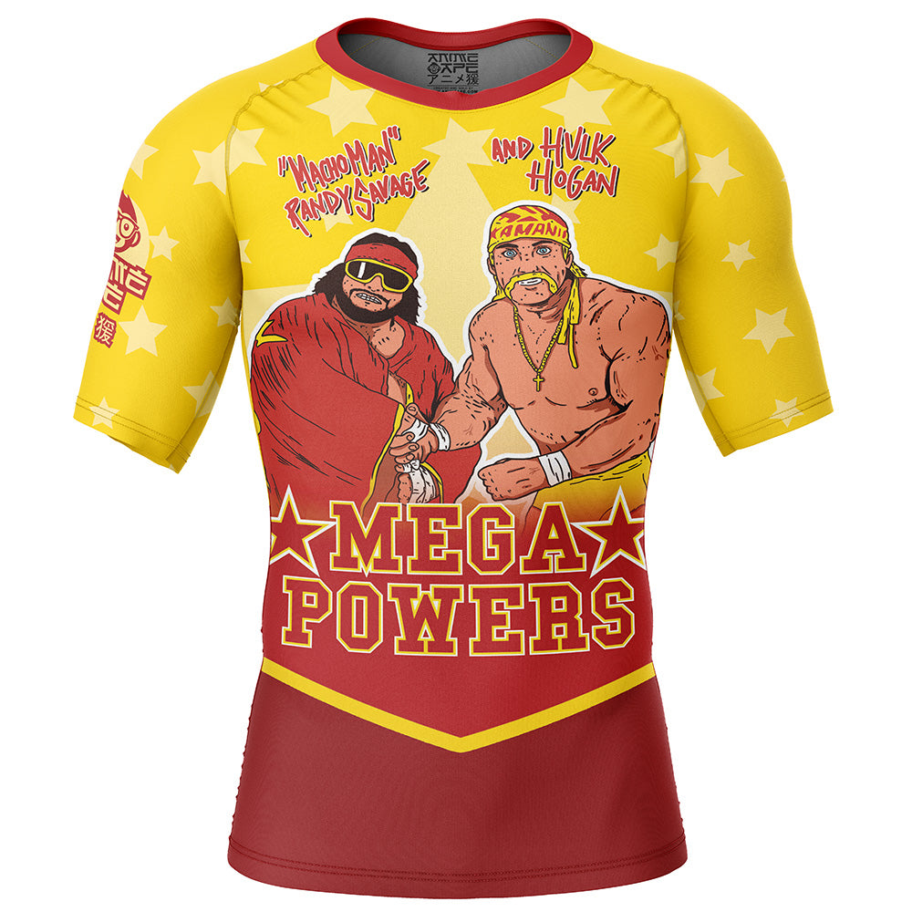 Mega Powers Macho Man and Hulk Hogan Short Sleeve Rash Guard Compression Shirt