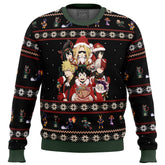 Christmas-themed sweater with animated character design on a white background