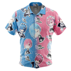 Rem and Ram Re Zero Kara Hajimeru Isekai Seikatsu Button Up Hawaiian Shirt