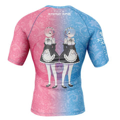 Rem and Ram Re Zero Kara Hajimeru Isekai Seikatsu Short Sleeve Rash Guard Compression Shirt