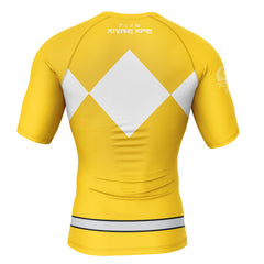 Yellow Ranger Mighty Morphin Power Rangers Short Sleeve Rash Guard Compression Shirt