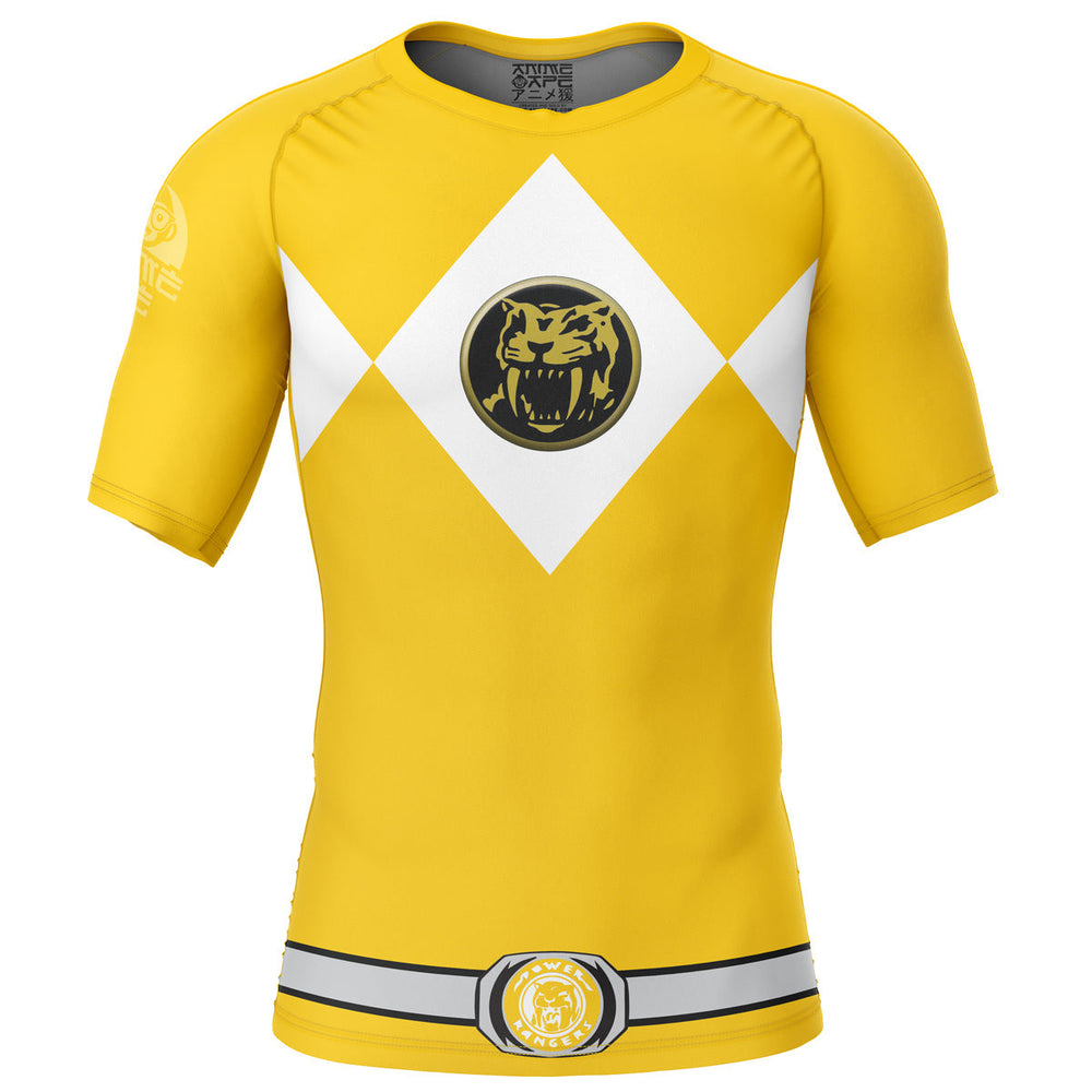 Yellow Ranger Mighty Morphin Power Rangers Short Sleeve Rash Guard Compression Shirt