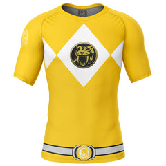Yellow Ranger Mighty Morphin Power Rangers Short Sleeve Rash Guard Compression Shirt