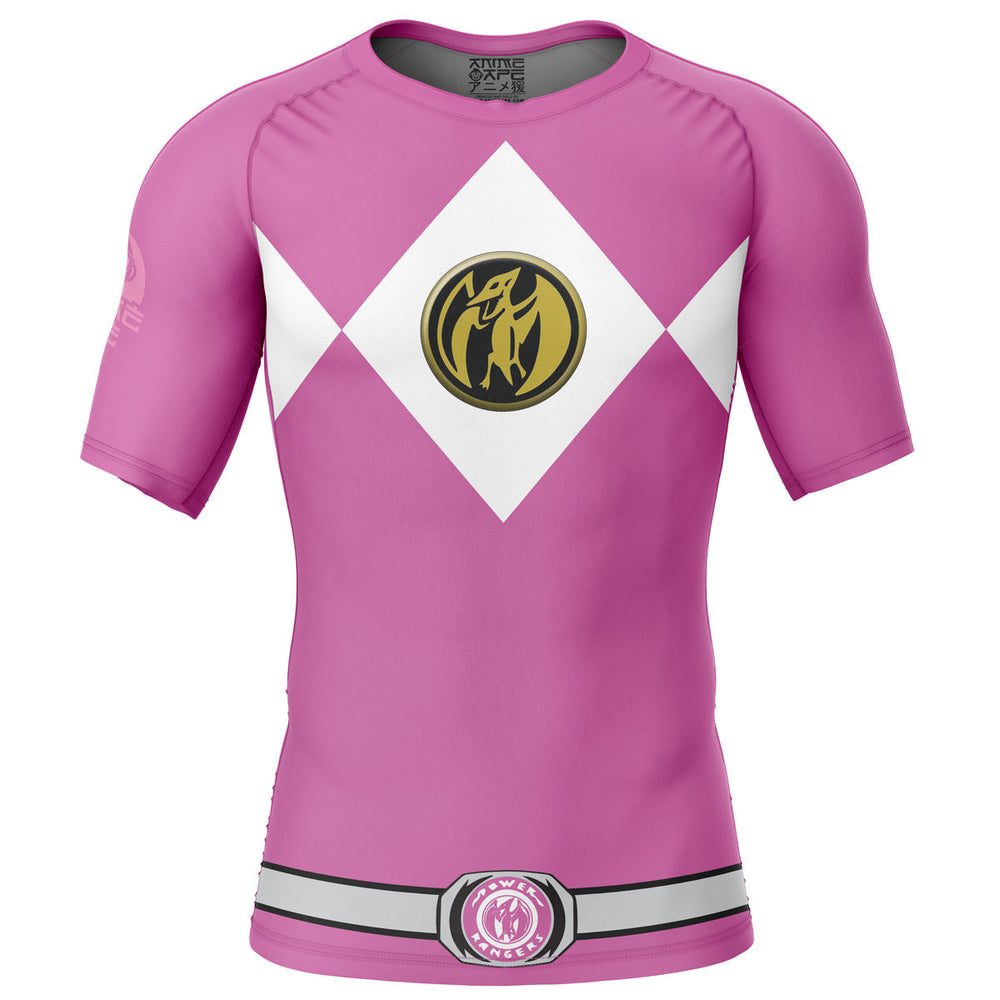 Pink Ranger Mighty Morphin Power Rangers Short Sleeve Rash Guard Compression Shirt
