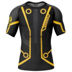 Yellow Circuits Uniform Tron Short Sleeve Rash Guard Compression Shirt