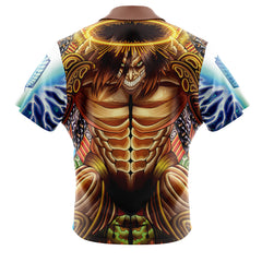 Trippy Eren Yeager Timeskip Attack on Titan Button Up Hawaiian Shirt