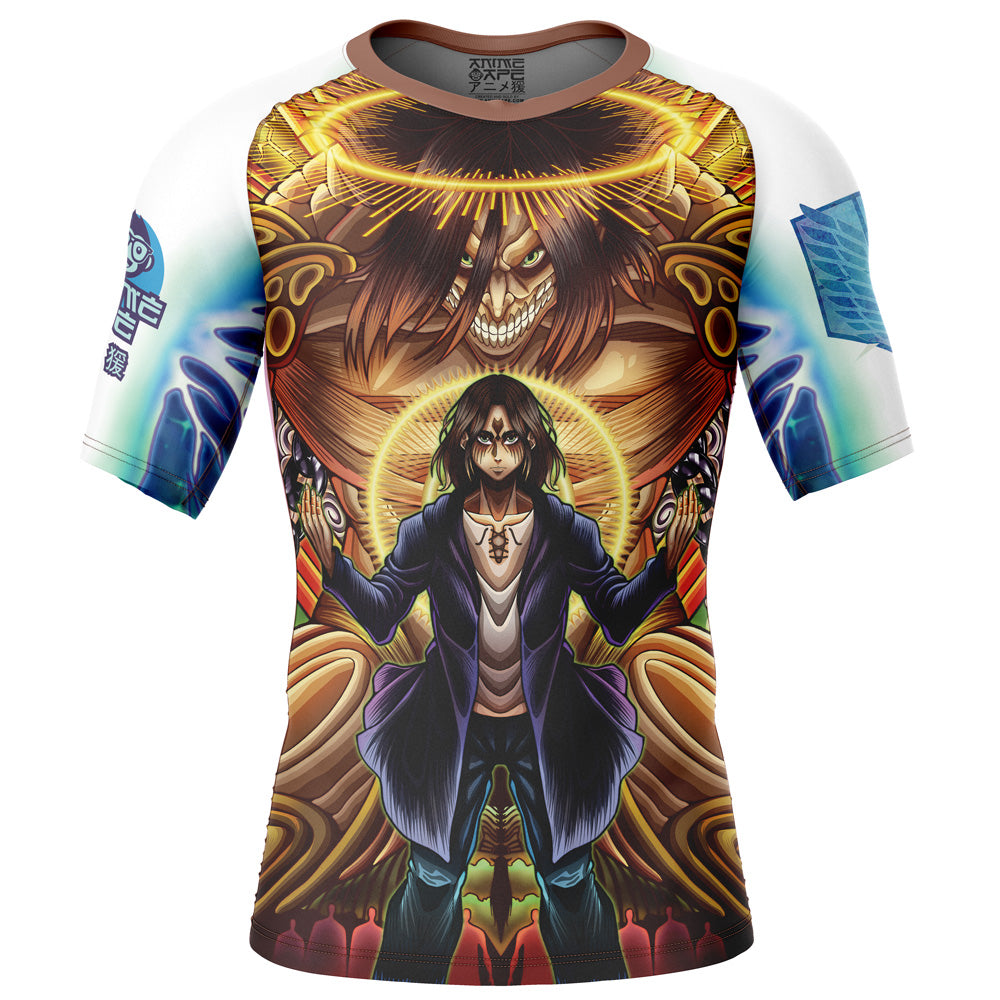 Trippy Eren Yeager Timeskip Attack on Titan Short Sleeve Rash Guard Compression Shirt