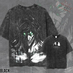 Kitsukai Eren Yeager Attack Titan AOT Pump Cover Shingeki no Kyojin Oversized Vintage Wash Tee