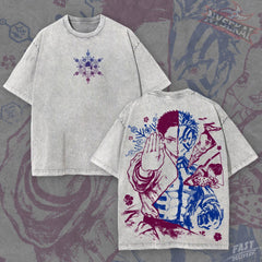 Kitsukai Akaza Upper Moon Three Split Face Graphic Tee – Vintage Wash Anime Print