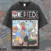 Kitsukai The East Blue Trio Vintage Wash One Piece Graphic Tee Oversized Urban Streetwear Pump Cover