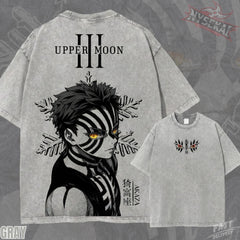 Kitsukai Akaza Upper Moon Three Eyes Gaze Vintage Wash Heavyweight Graphic Tee Pump Cover