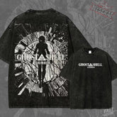 Kitsukai Cyber Ghost Anime Shirt, Cyberpunk Manga Graphic Tee, Washed Black Sci Fi Streetwear T-Shirt, Retro Tech Fan Gift
