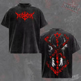 Kitsukai Crimson Eclipse Anime Shirt, Washed Black Manga Graphic Tee, Dark Sacrifice Streetwear