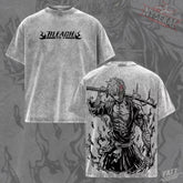 Kitsukai Ichigo Soul Reaper Anime T-Shirt, Hollow Mask Washed Gray Manga Streetwear Tee