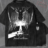 Kitsukai Titan Scout Anime Shirt, Wings Of Freedom Graphic Tee, Washed Black Manga T-Shirt, Dark Shonen Streetwear Fan Gift