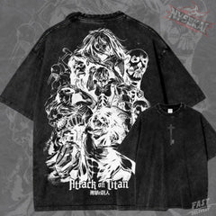 Kitsukai Titan Legacy Graphic Tee, Scout Corps Washed Black Manga Shirt, Dark Freedom Streetwear Top, Shonen Fan Gift