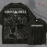 Kitsukai Cyber Ghost Graphic Tee, Washed Black Sci Fi Manga Shirt, Retro Tech Cyberpunk Streetwear Top, Android Soul Fan Gift