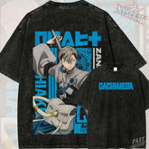 Kitsukai Zanka Gachiakuta Shirt, Blue Cleaner Manga Graphic Tee, Washed Black Grunge T-Shirt, Urban Shonen Streetwear Fan Gift