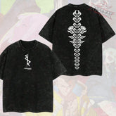 Kitsukai Cyber Spine Graphic Tee, Futuristic Implant Washed Black Shirt, Minimal Techwear Streetwear Top, Dystopian Anime Fan Gift
