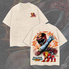 Kitsukai Red Ranger Blazing Lion Zord Guardian Spirit Vintage Wash Heavyweight Graphic Tee Pump Cover