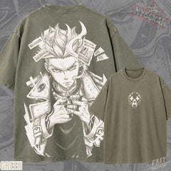 Kitsukai Enjin Gachiakuta Shirt, Cleaner Boss Manga Graphic Tee, Washed Black Grunge T-Shirt, Dark Urban Streetwear Anime Fan Gift