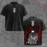 Kitsukai Black Swordsman Anime Shirt, Dark Sacrifice Graphic Tee, Washed Manga T-Shirt