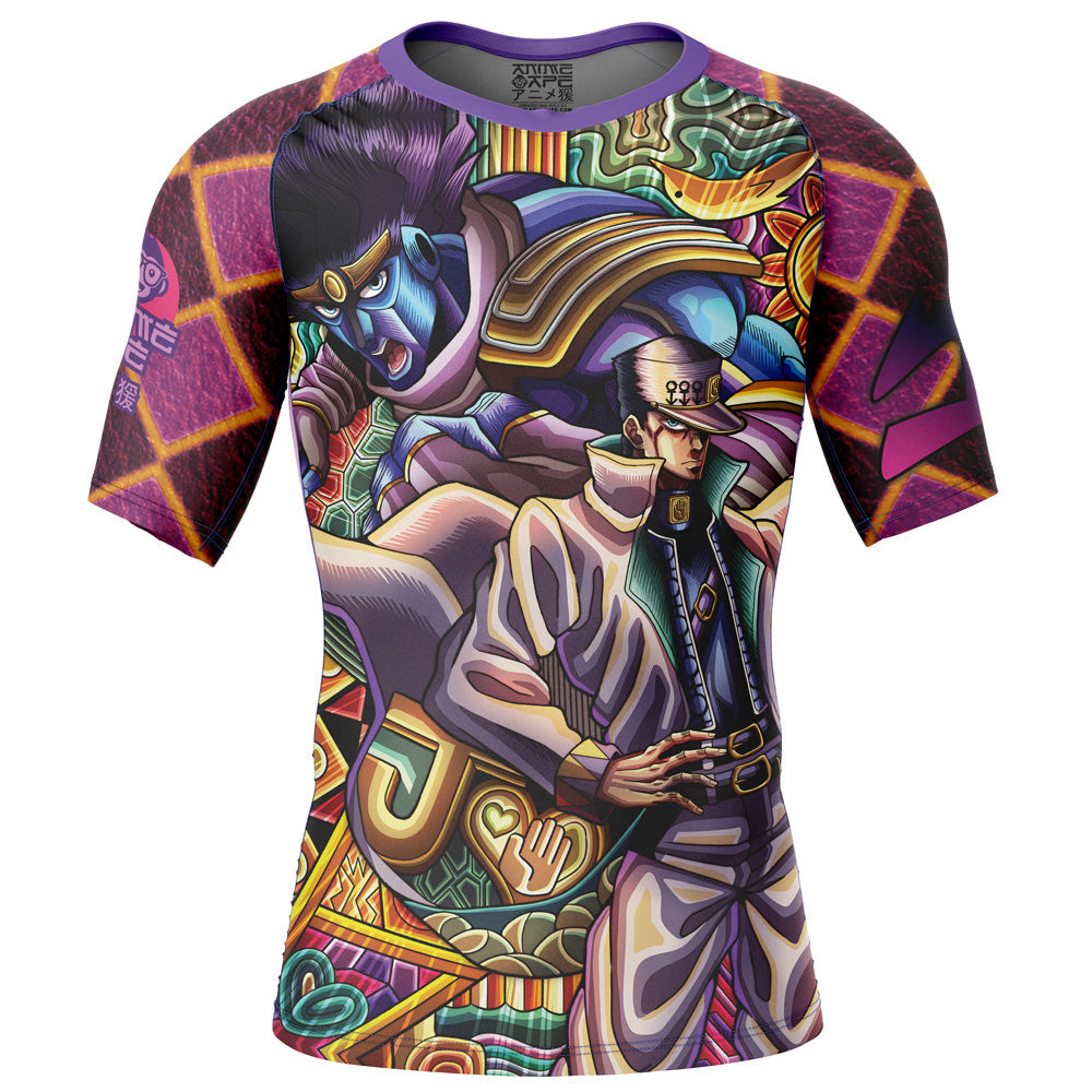 Trippy Jotaro Kujo JoJo's Bizarre Adventure Short Sleeve Rash Guard Compression Shirt