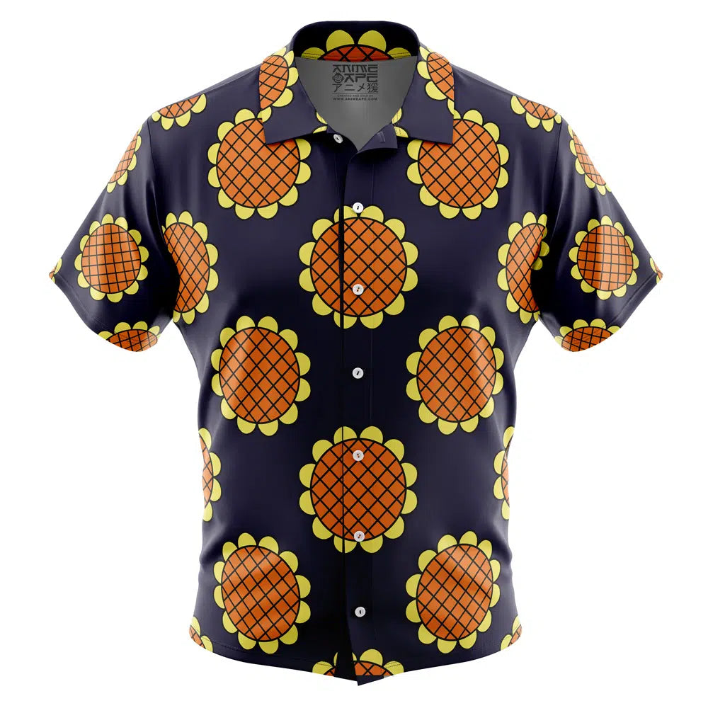 Navy Blue Monkey D. Luffy Lucy Dressrosa One Piece Button Up Hawaiian Shirt