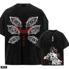 Kitsukai Kokushibo Six Eyes Shirt, Upper Moon Samurai Graphic Tee, Washed Black Dark Fantasy T-Shirt, Gothic Streetwear Fan Gift