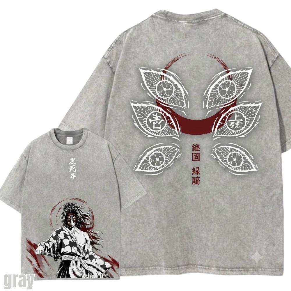 Kitsukai Kokushibo Six Eyes Shirt, Upper Moon Samurai Graphic Tee, Washed Black Dark Fantasy T-Shirt, Gothic Streetwear Fan Gift