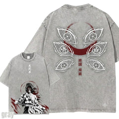 Kitsukai Kokushibo Six Eyes Shirt, Upper Moon Samurai Graphic Tee, Washed Black Dark Fantasy T-Shirt, Gothic Streetwear Fan Gift