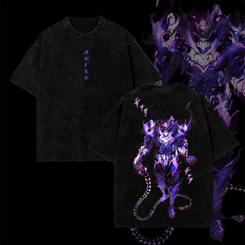 Kitsukai "Bellion Arise!!!" Solo Leveling Vintage Washed Oversized T-Shirt