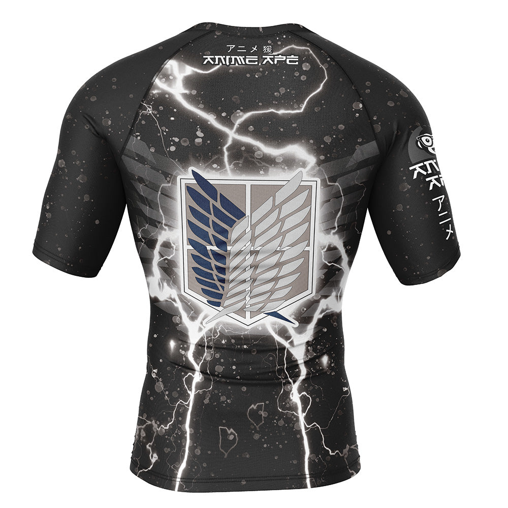Black Scouting Regiment Attack On Titan Short Sleeve Rash Guard Compression Shirt