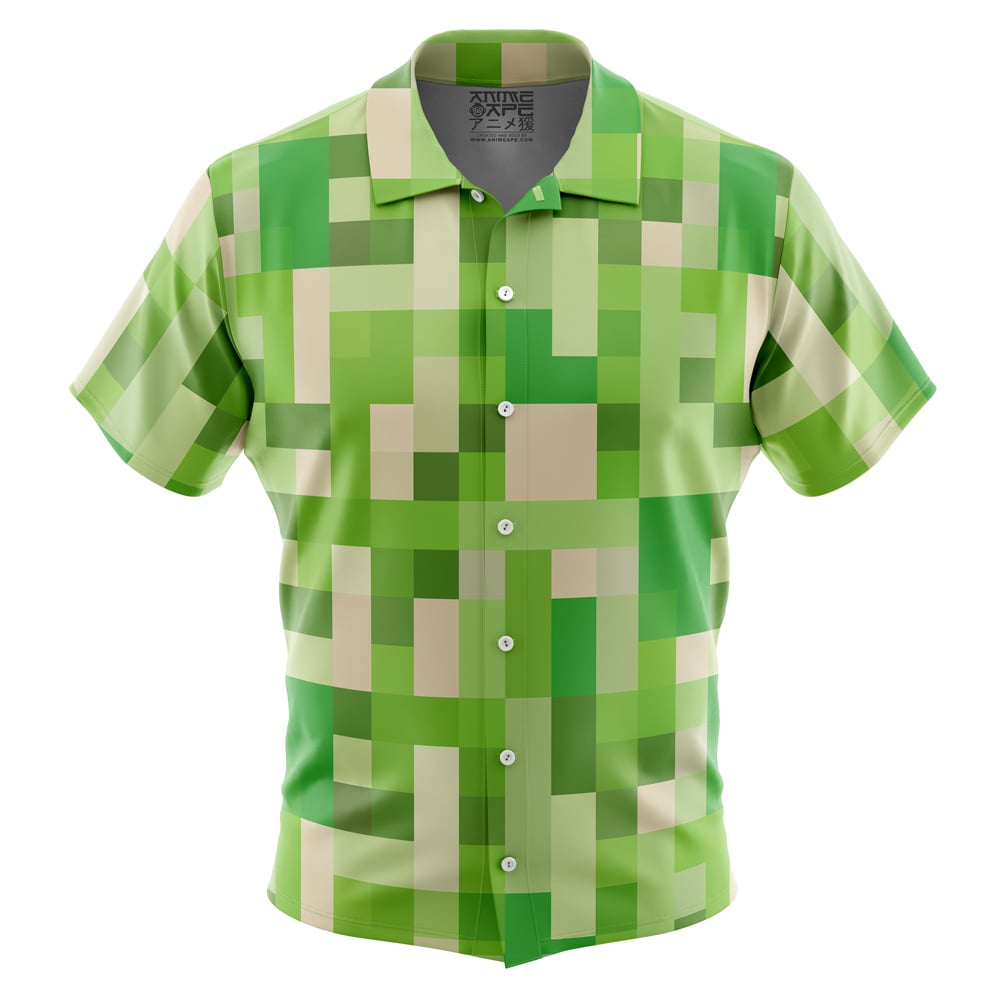 Creeper Pattern Minecraft Button Up Hawaiian Shirt