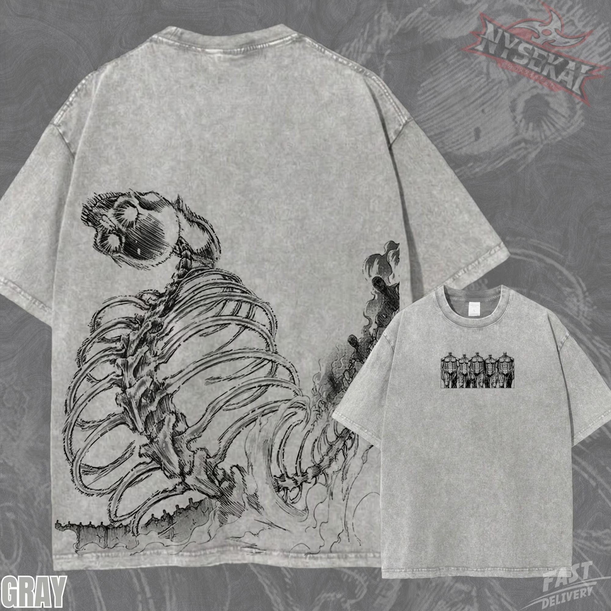Kitsukai Eren Founding Titan Rumbling Pump Cover Oversized Vintage Wash Heavyweight Graphic Tee