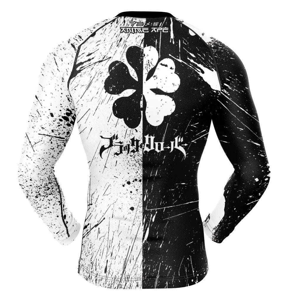 Five-Leaf Clover Black Clover Long Sleeve Rash Guard Compression Shirt