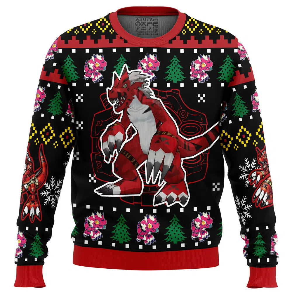 Growlmon Digimon Ugly Christmas Sweater