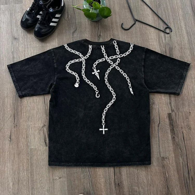 Otakuri "Kurapika Ring Chains Hunter x Hunter" Vintage Washed Oversized T-Shirt