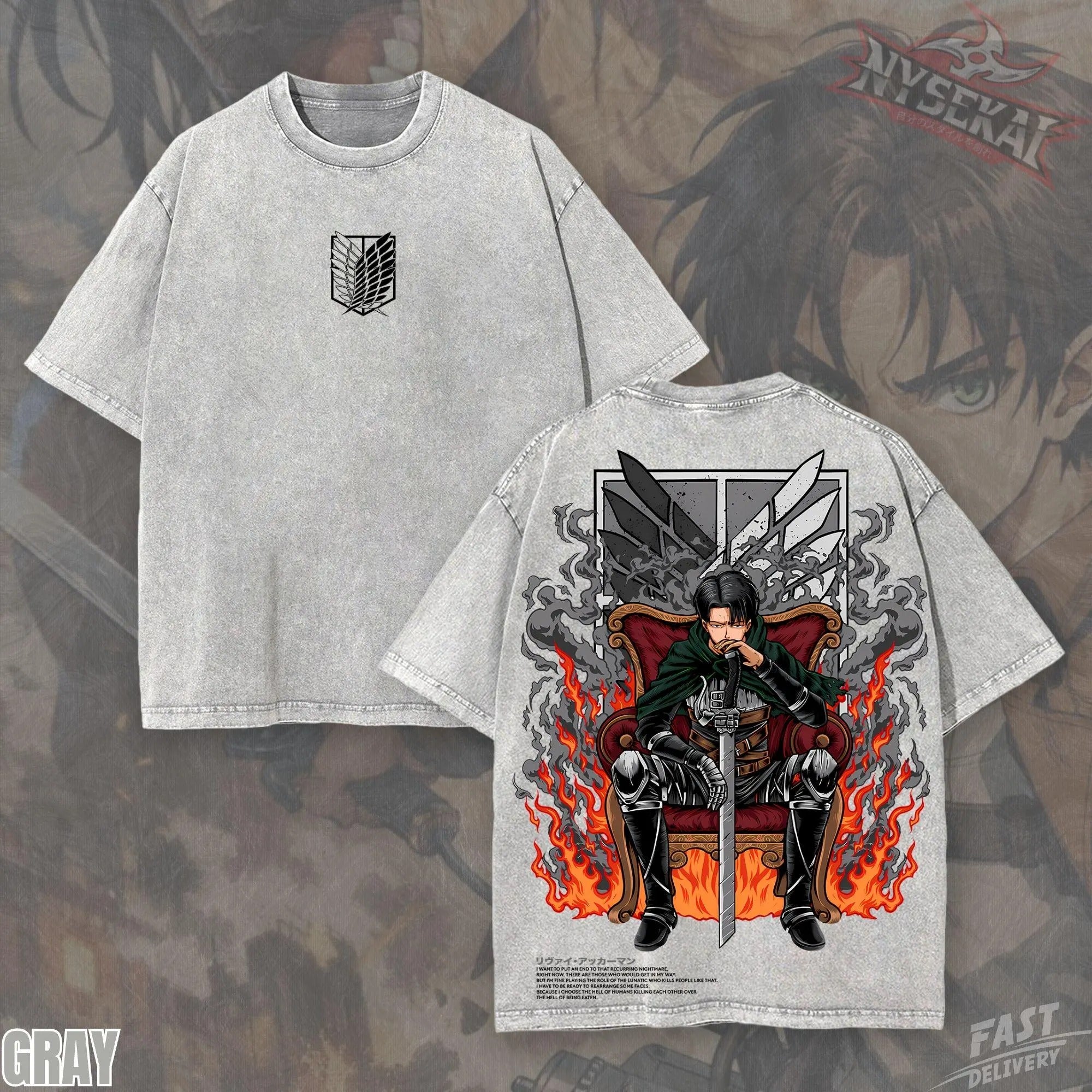 Kitsukai Levi Ackerman Wings of Freedom Throne Pump Cover Oversized Vintage Wash Heavyweight Graphic Tee