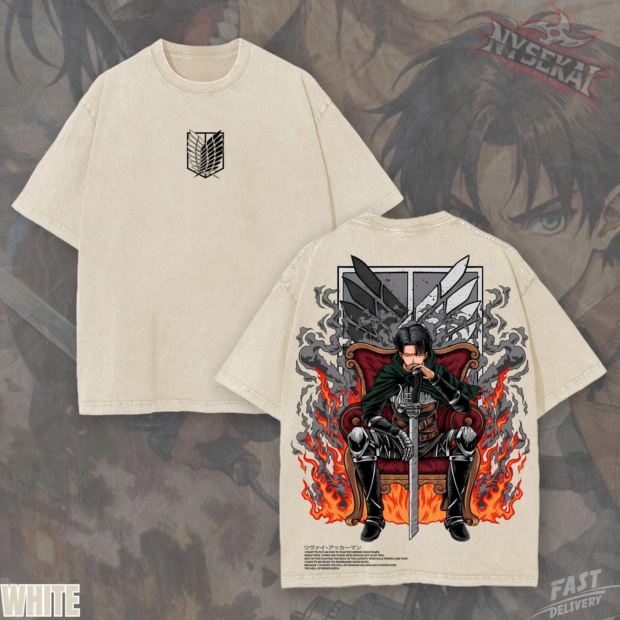 Kitsukai Levi Ackerman Wings of Freedom Throne Pump Cover Oversized Vintage Wash Heavyweight Graphic Tee