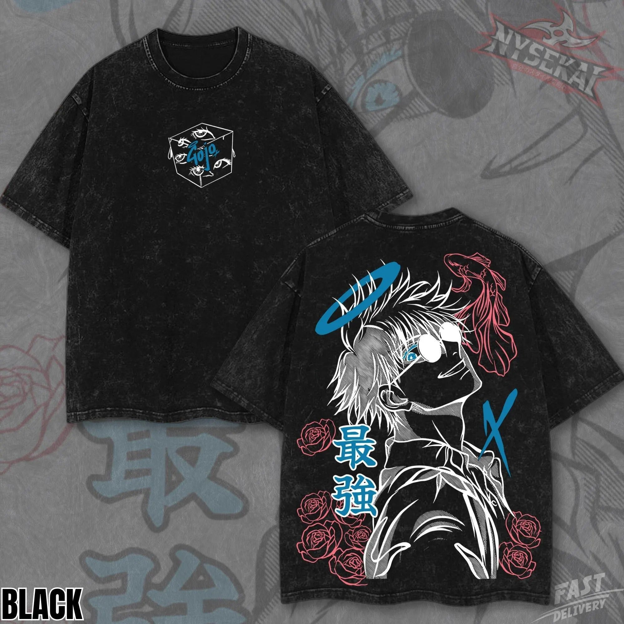 Kitsukai Limitless Sorcerer Anime Shirt, Blue Eye Manga Graphic Tee, Washed Gray Streetwear T-Shirt, Strongest Anime Fan Gift